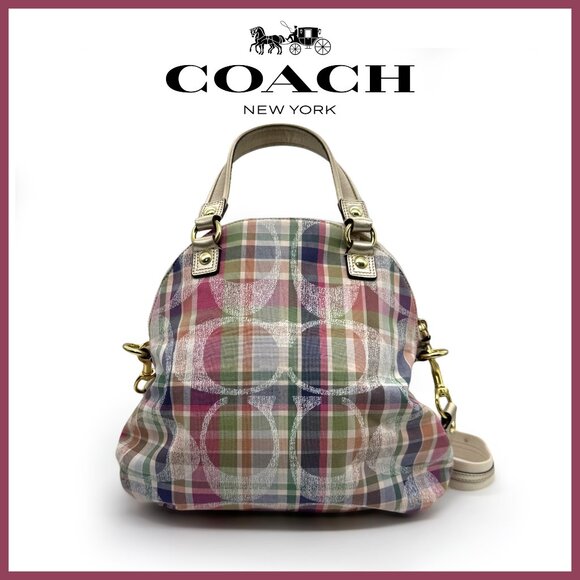 Coach EUC Poppy Daisy Multicolor Madras Plaid Crossbody Bag | Style #23541 - Picture 2 of 6